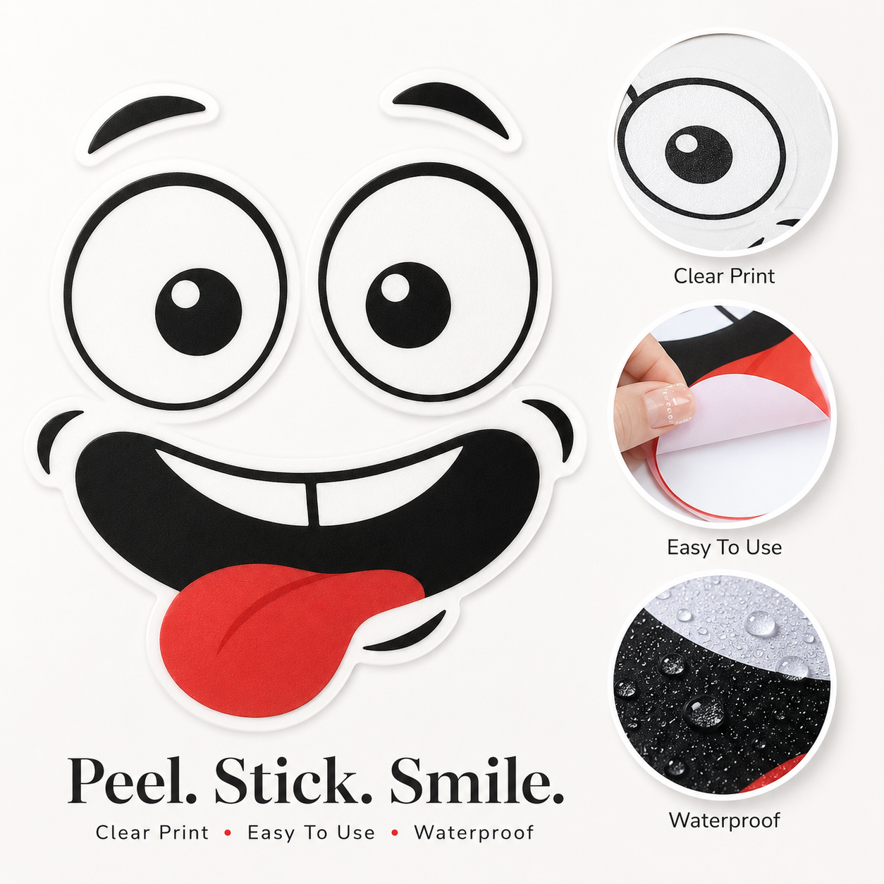 Step-by-step cartoon face sticker application guide