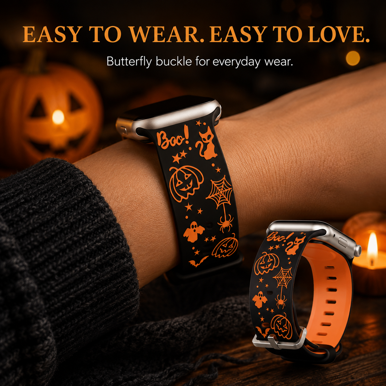 Halloween costume and casual outfit styling with festive watch band