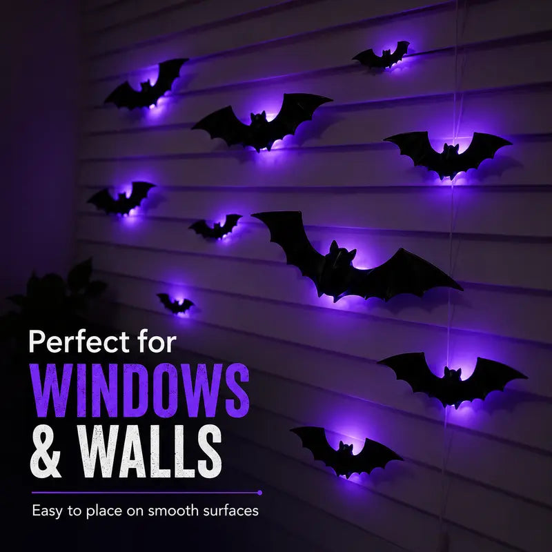 Flashing LED bat decorations in the dark