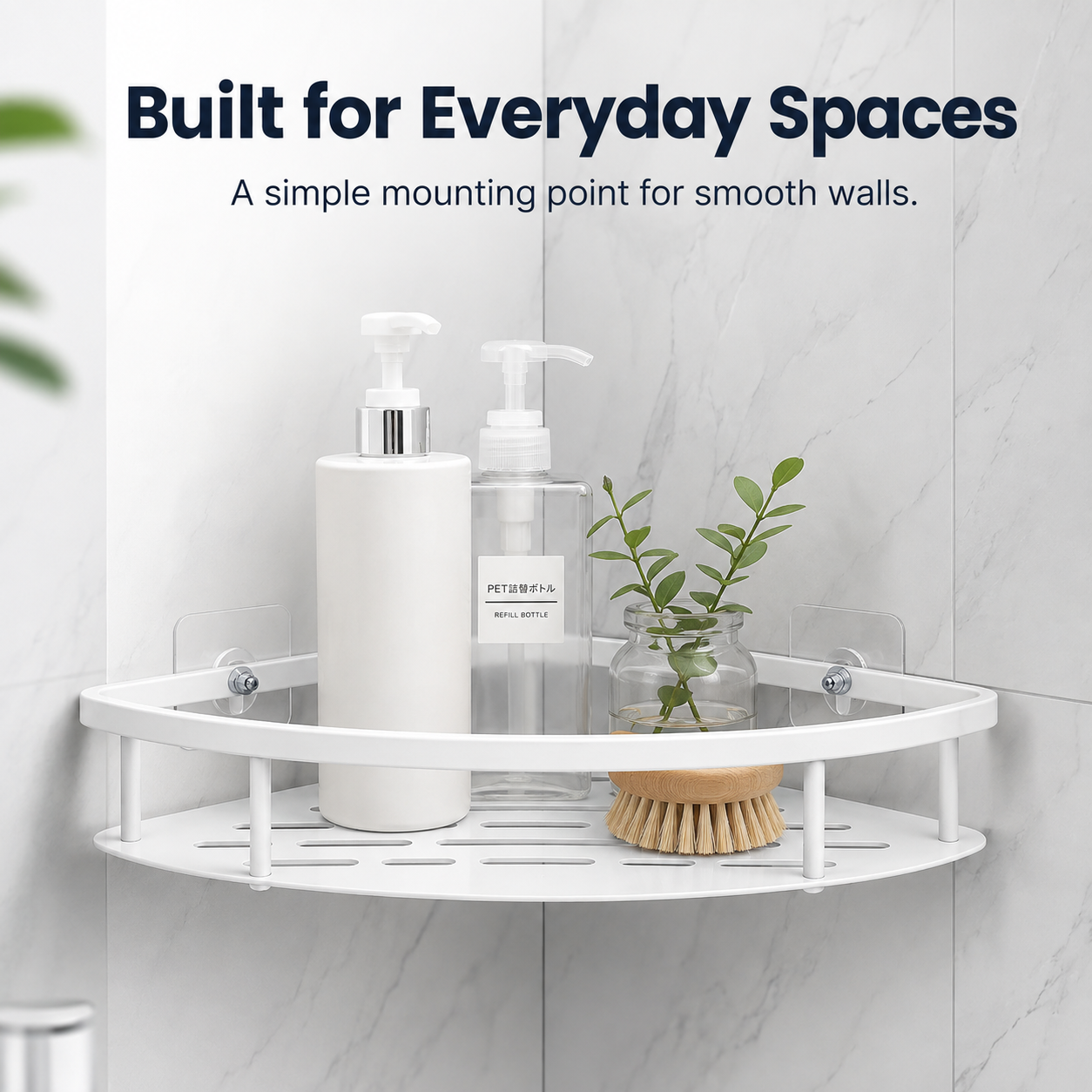 Mounting wall clock and bathroom organizer with self adhesive screws