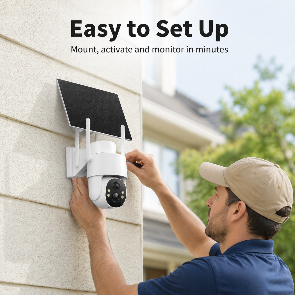 4G LTE solar security camera with built in SIM and solar panel overview