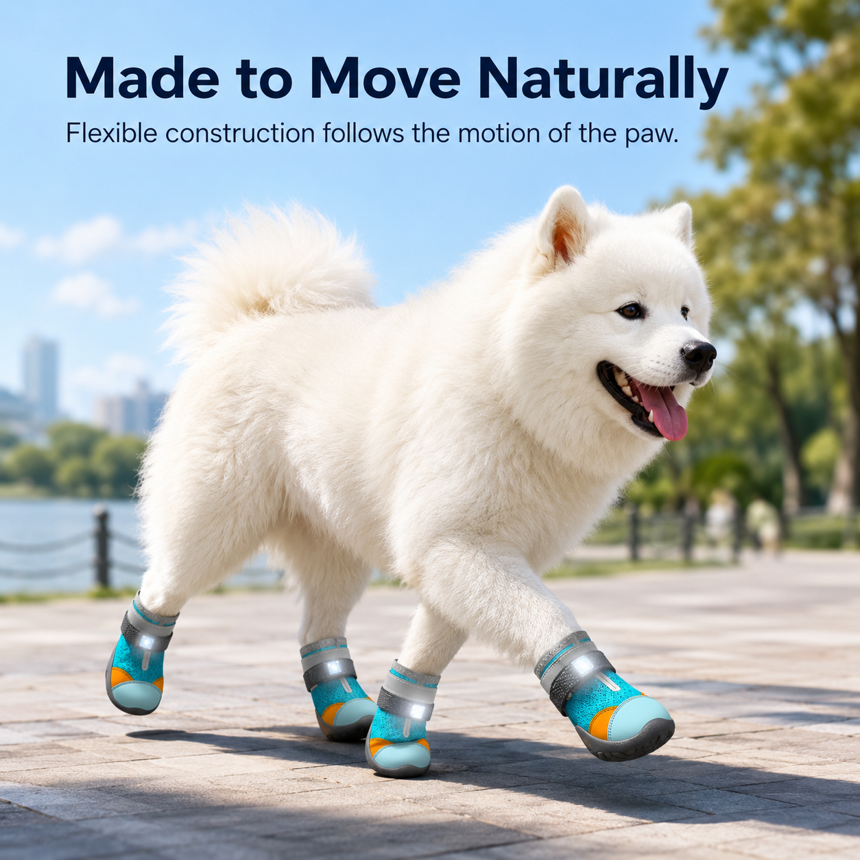 Full size lineup of LED dog boots from size 1 to size 8