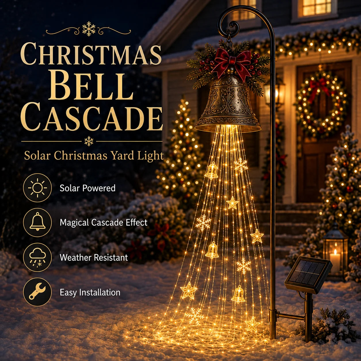 Christmas bell cascade solar yard light