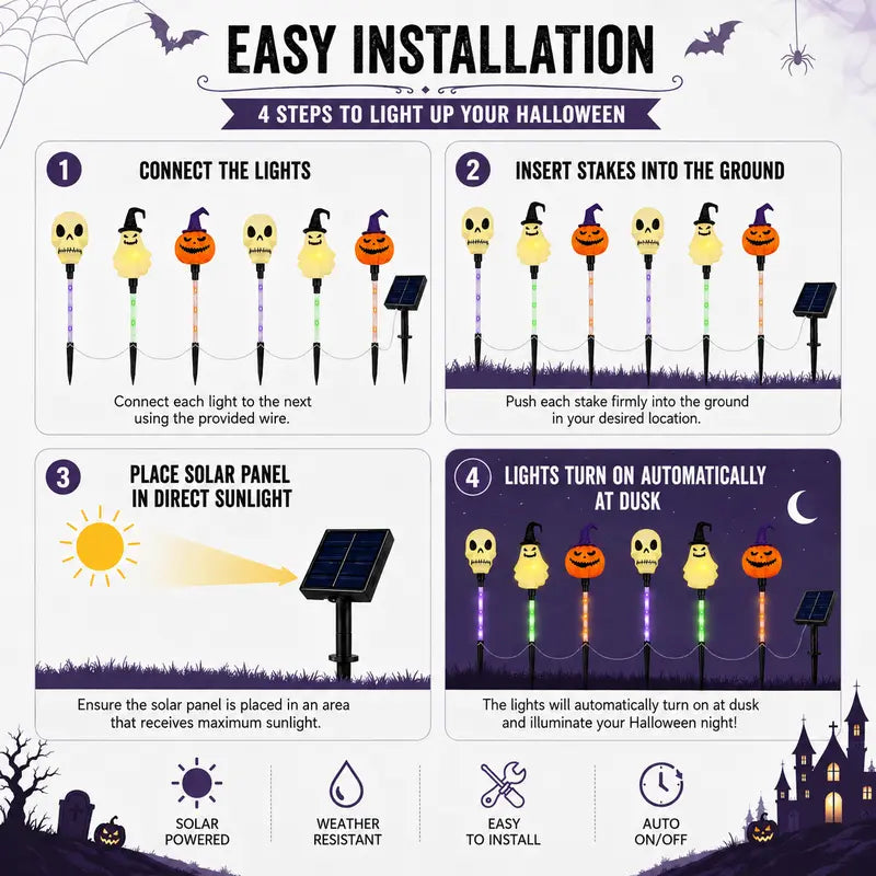 Pumpkin Ghost Skull solar Halloween stake lights outdoor decor