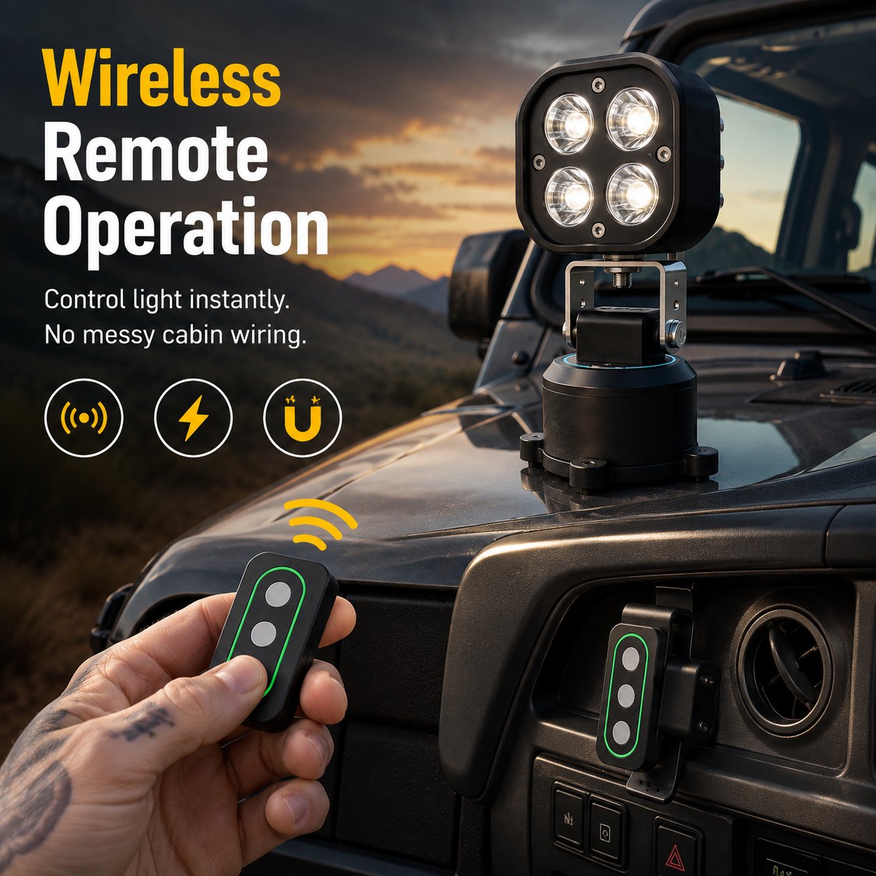 Wireless remote control for magnetic LED pod