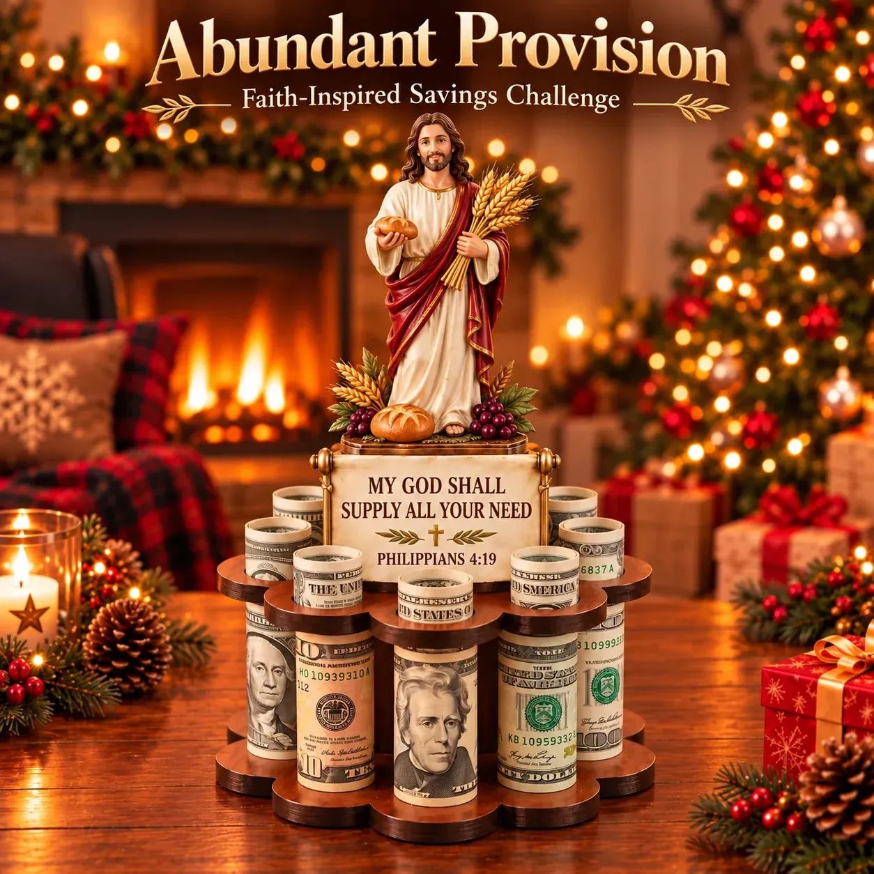 Christian Bible verse savings stand detail