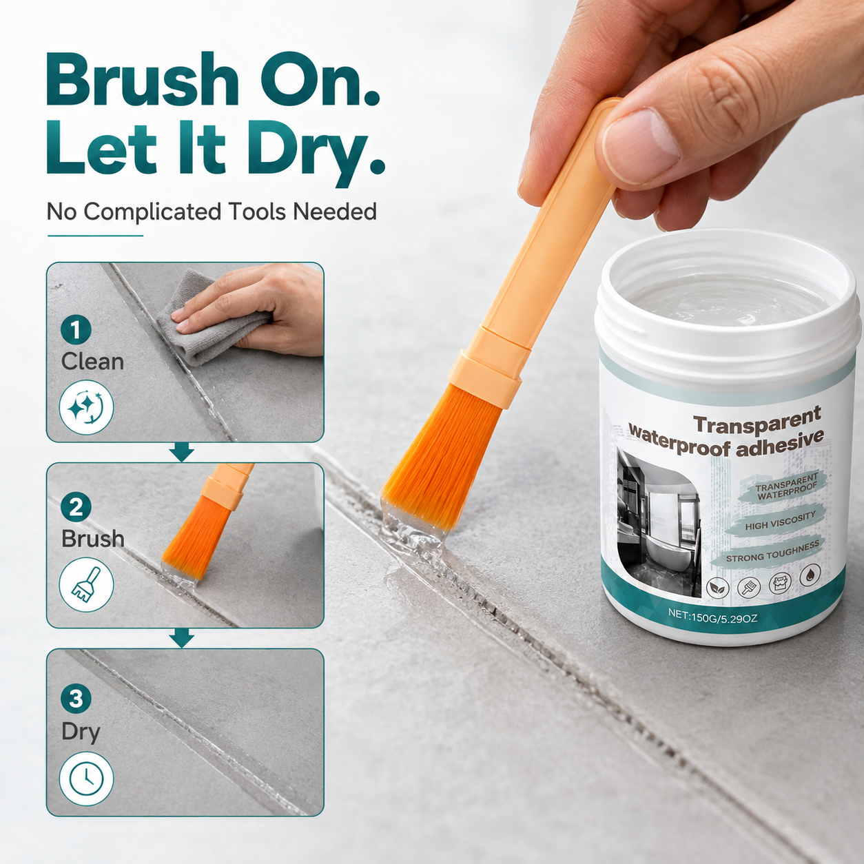 Clear waterproof coating 150ml tub with brush main product view