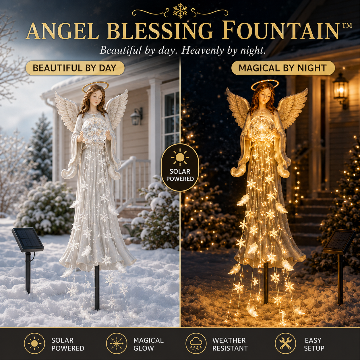 Angel Blessing Fountain beautiful by day and magical by night