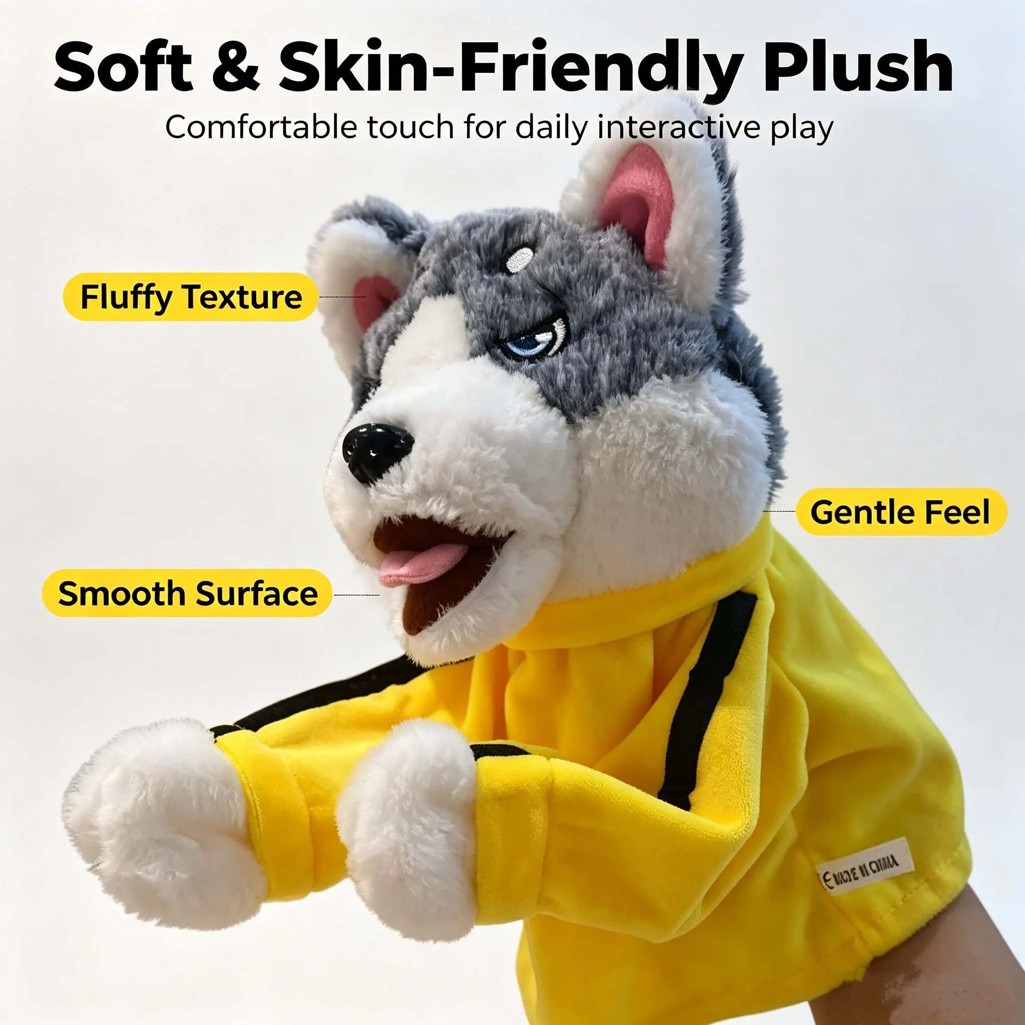 Soft plush husky head close up detail
