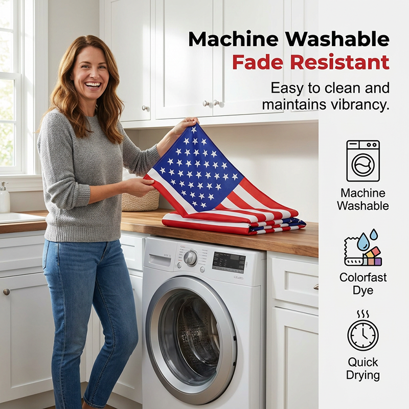 Machine washable fade resistant patriotic hood cover
