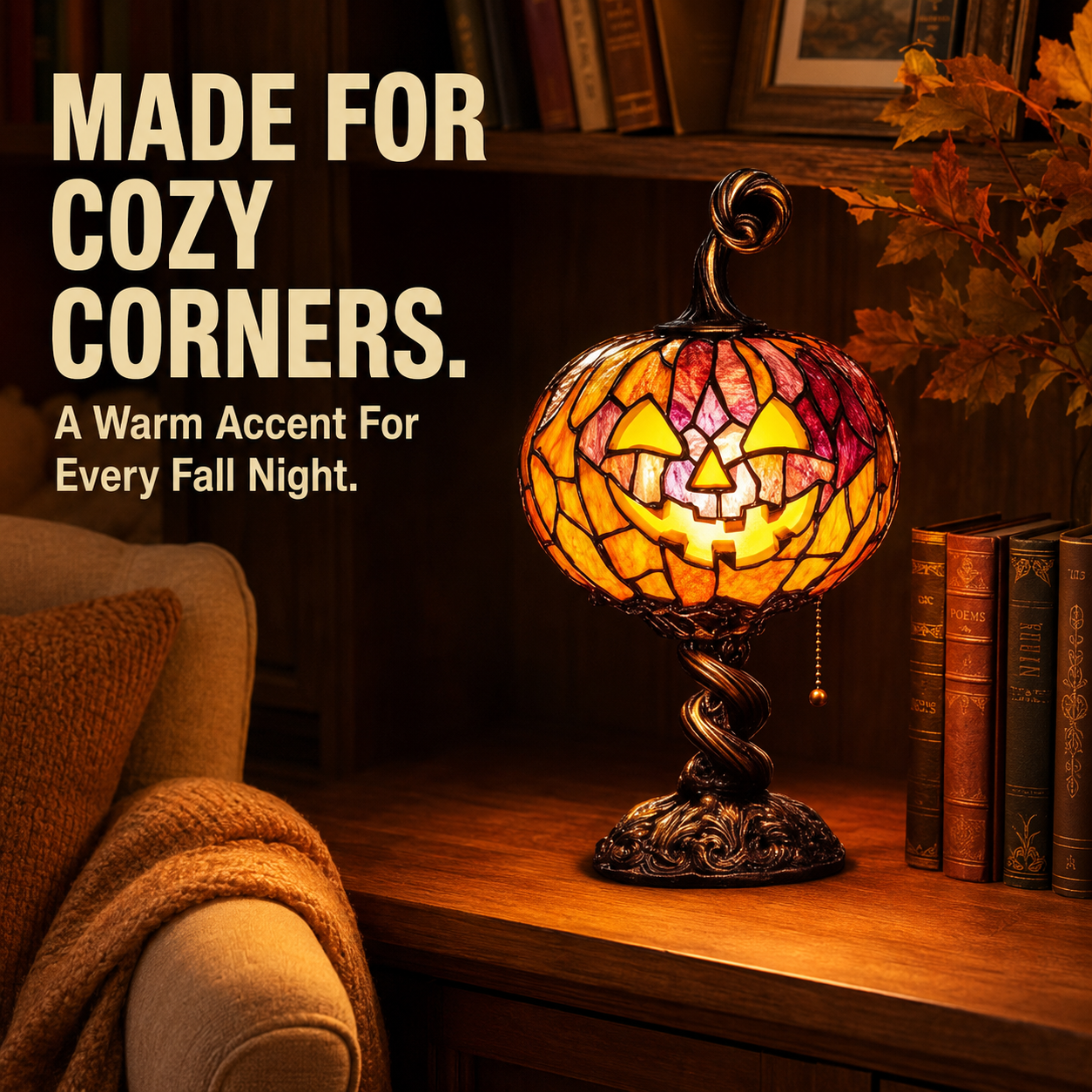 Pumpkin lamp as centerpiece on dining table
