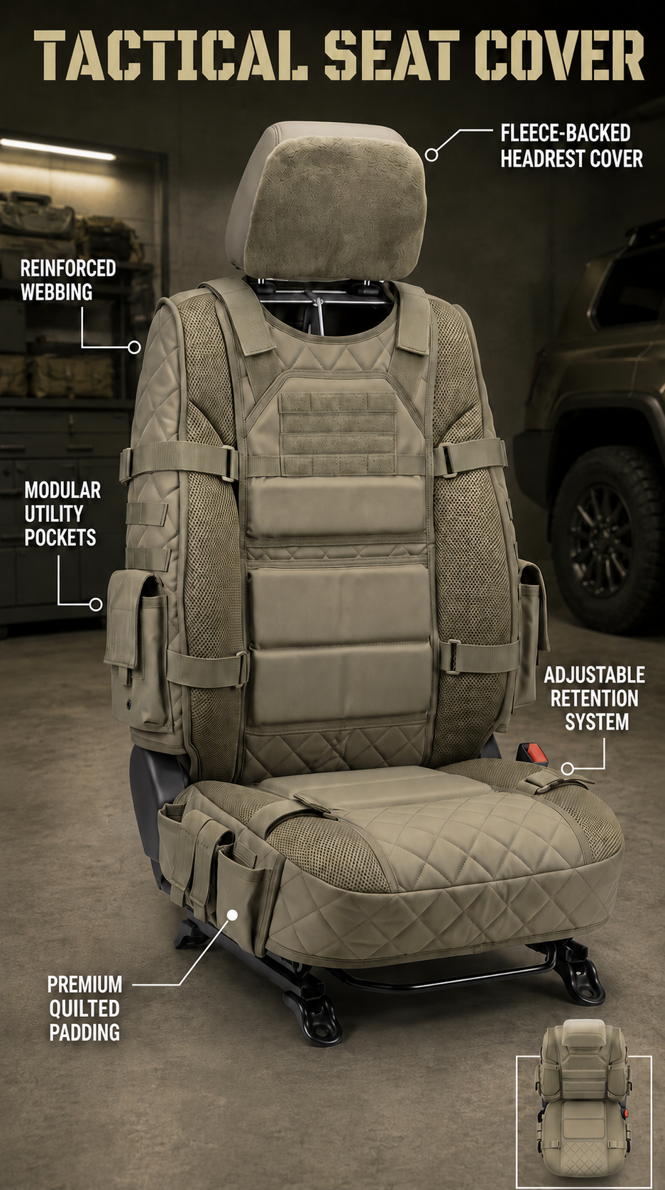 Rugged truck seat cover in khaki