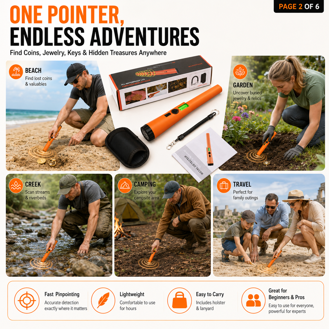 One button operation handheld metal detector ready for instant detection