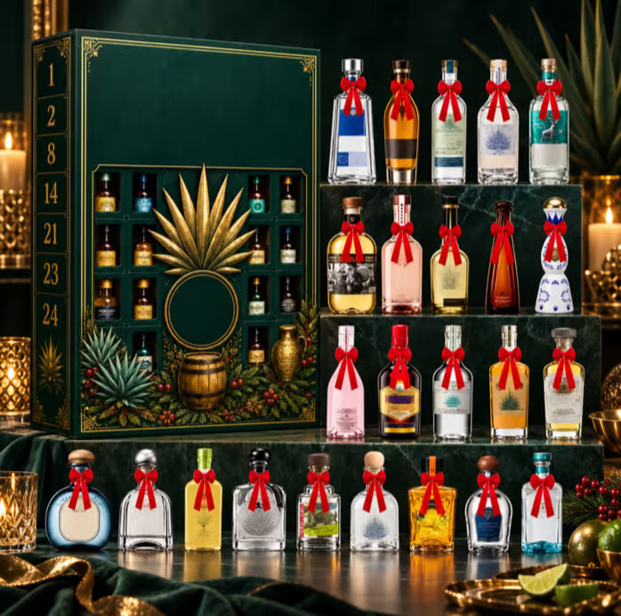 24-Day Mini Tequila Bottle Advent Blind Box for Holiday Celebration, Bar Table Decor, Collector Gift & Family Countdown - 2D Flat Acrylic