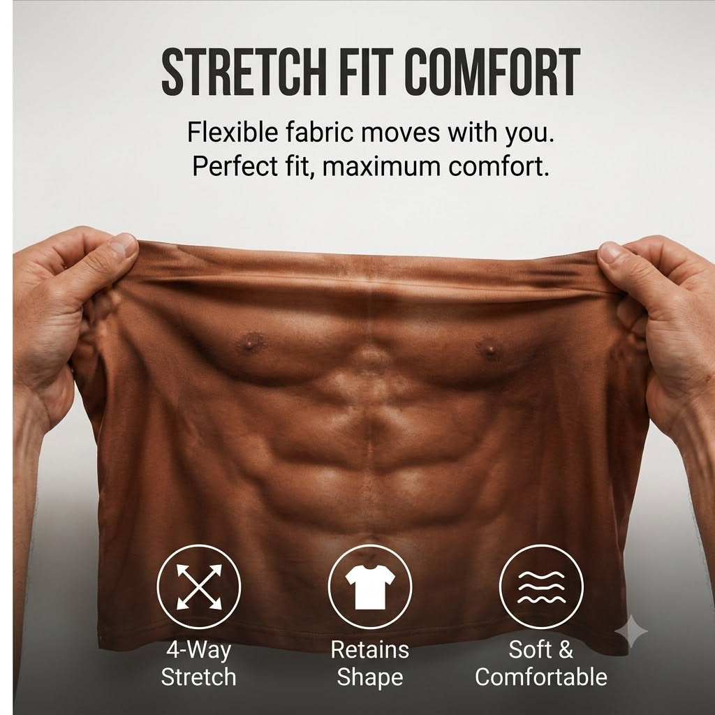 3D printed muscle contour design detail on novelty T-shirt
