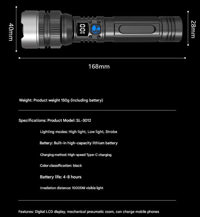 High-power rechargeable flashlight for everyday and outdoor use