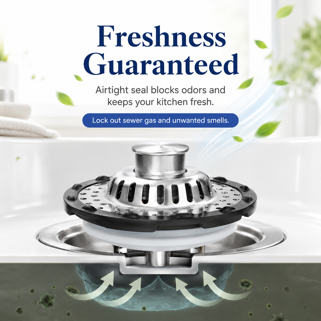Pop up sink stopper water sealing function