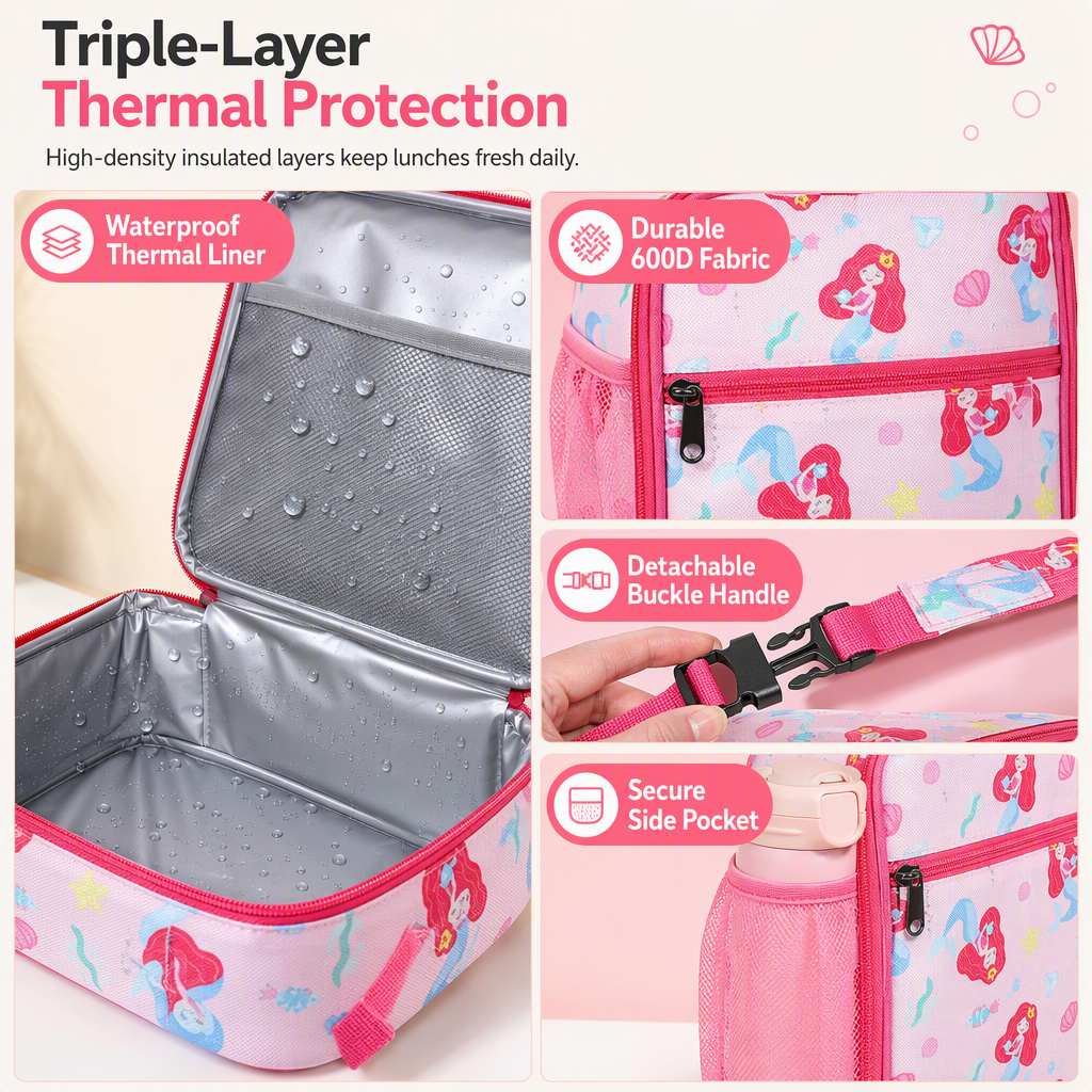Triple-layer insulated construction of the kids lunch bag