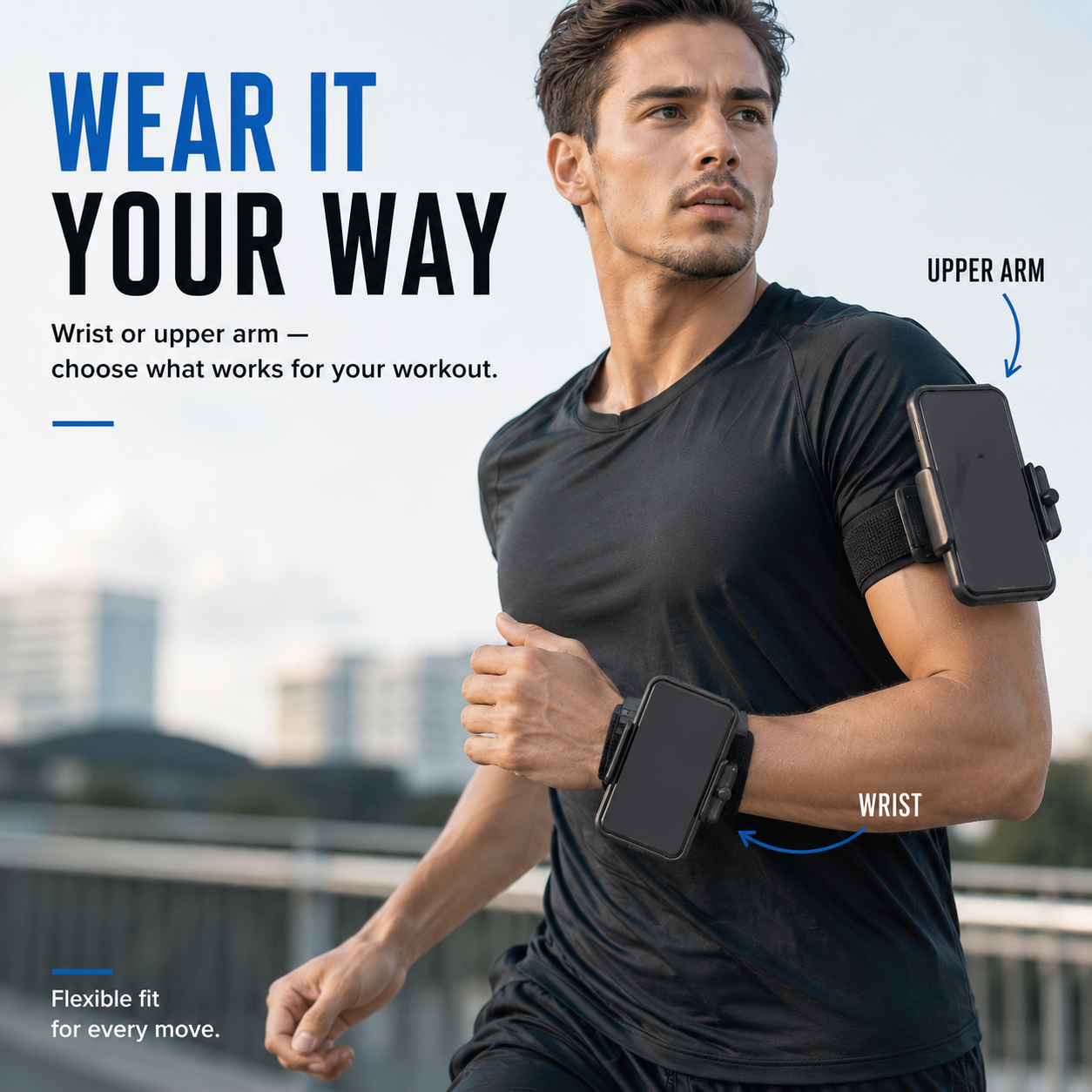 Wrist and upper arm phone holder