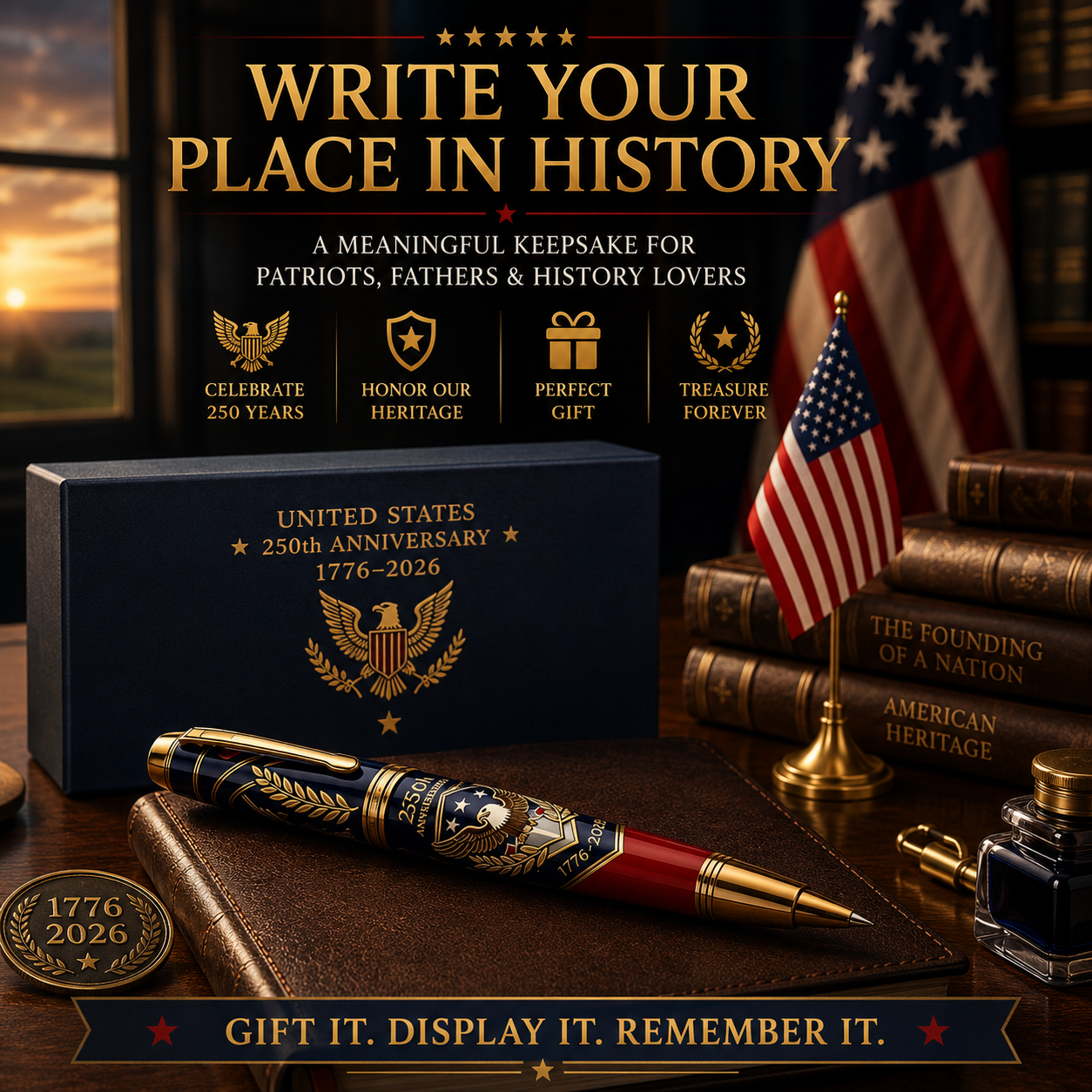America 250th anniversary commemorative pen lifestyle display