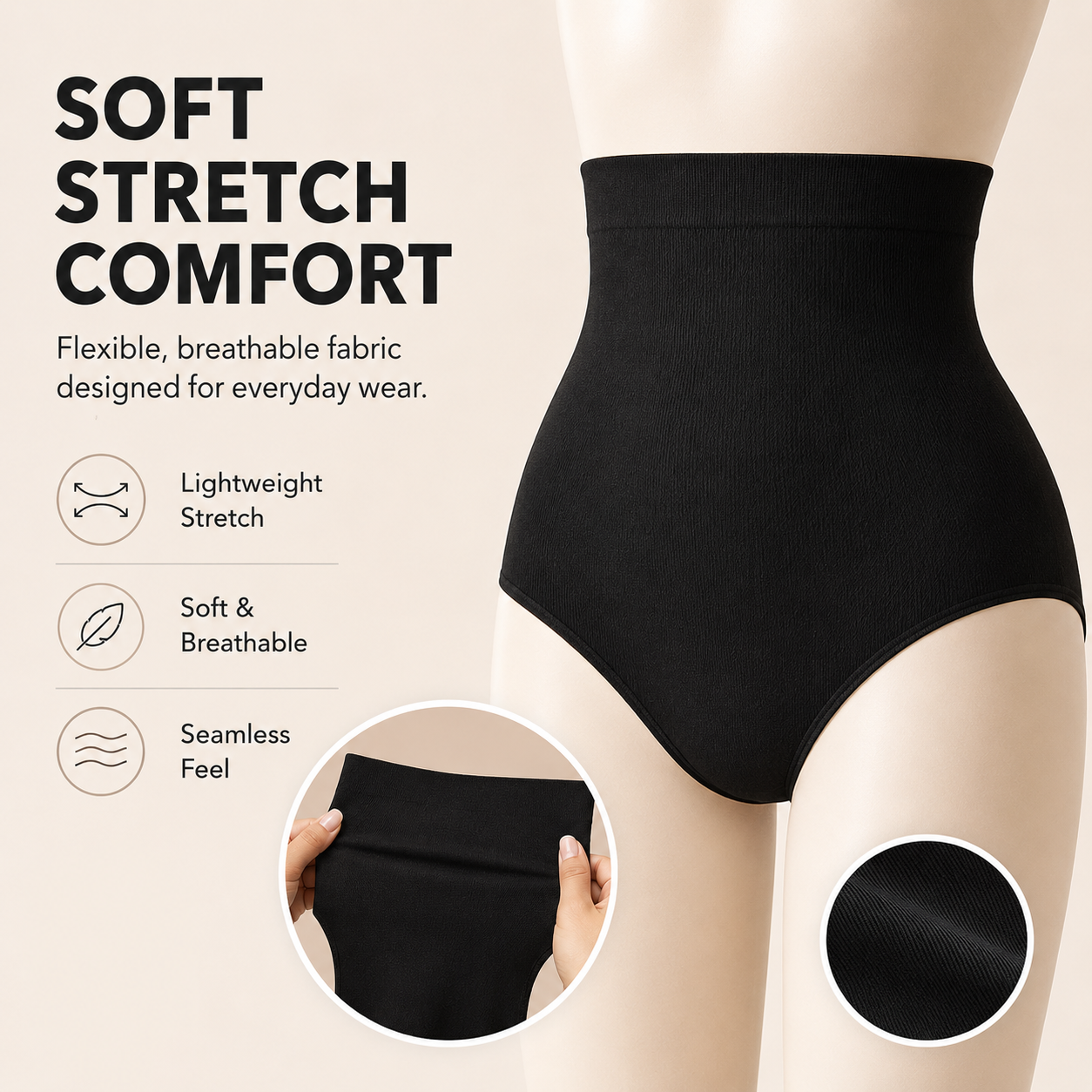 High-rise waist coverage and seamless tummy control