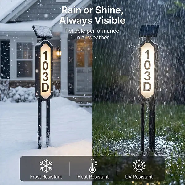 Solar address sign for outdoor weather conditions