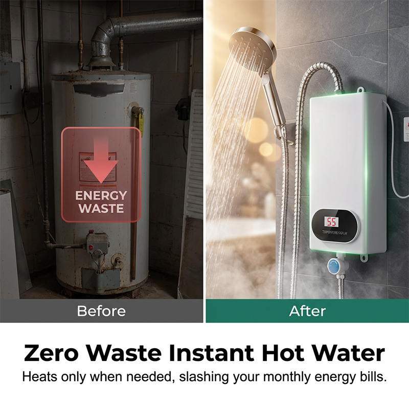 Tankless instant electric water heater providing hot water
