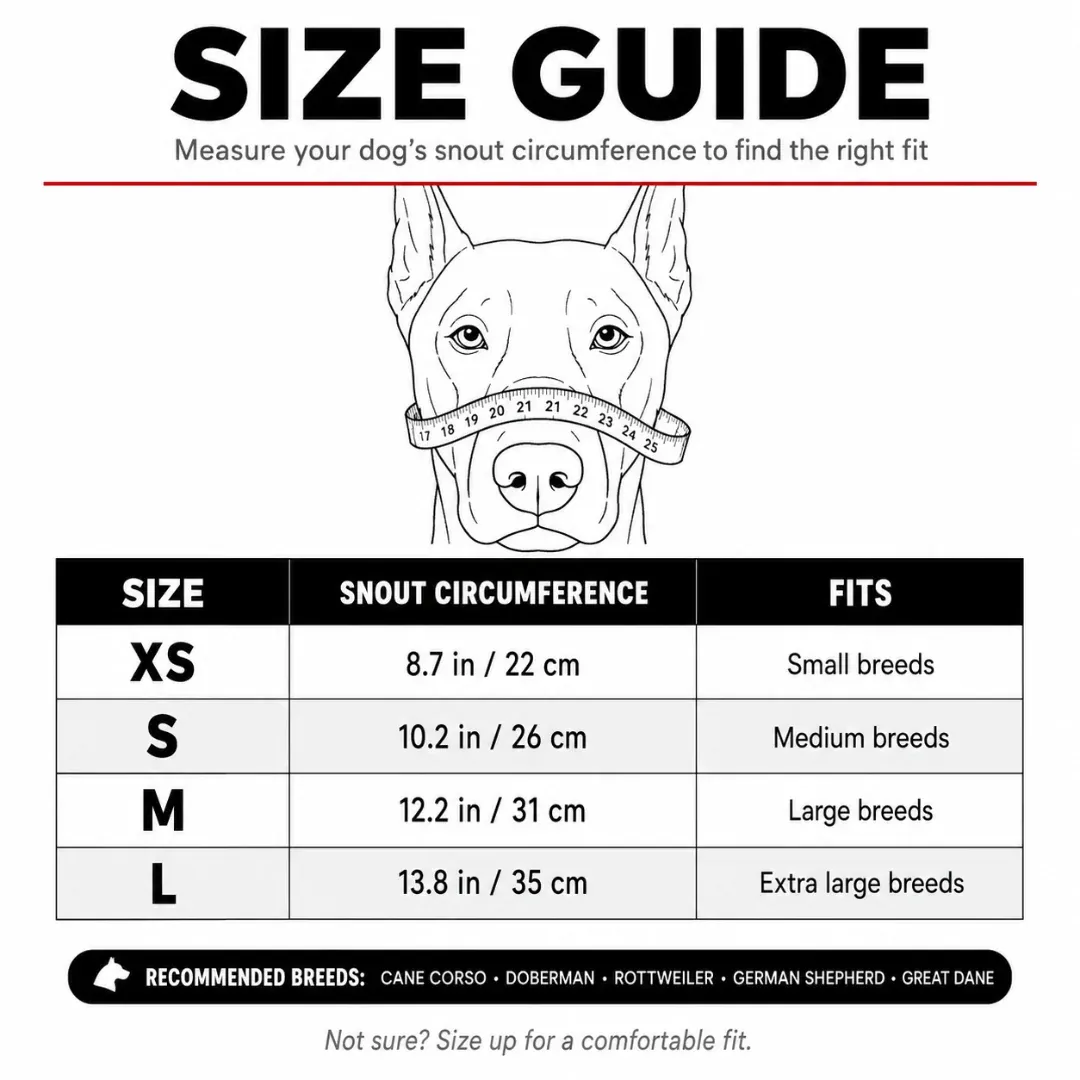 Hell hound dog costume muzzle size guide