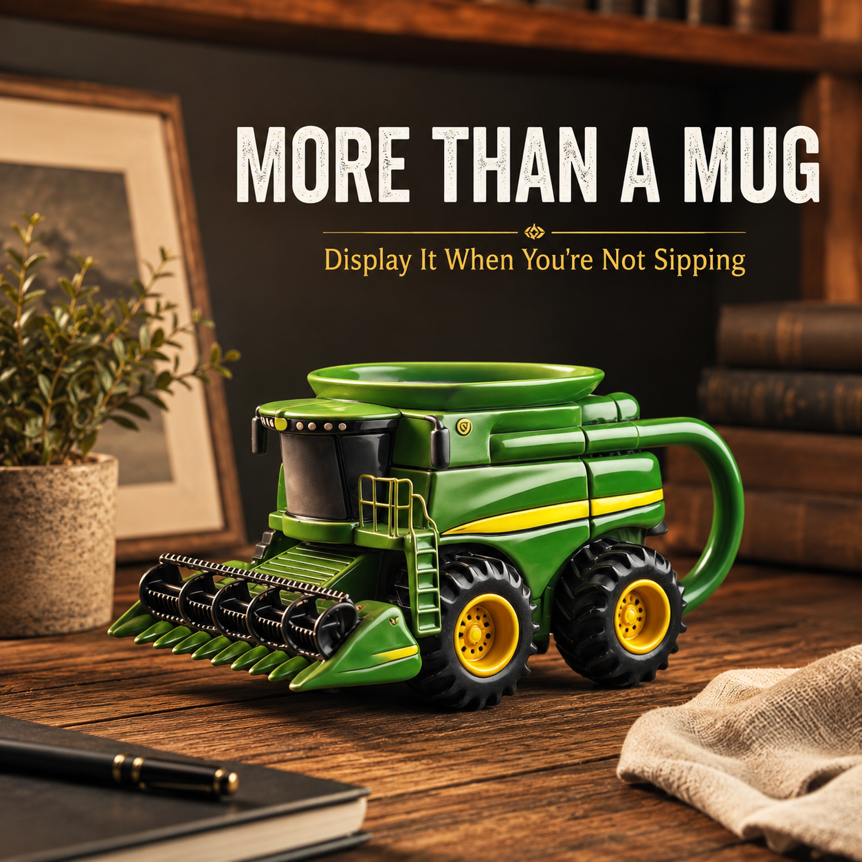 Enclosed cab tractor novelty mug detail