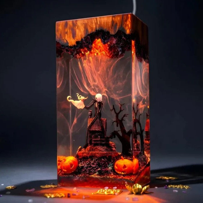 Compact glowing Halloween resin lamp for desk shelf and bedside decor