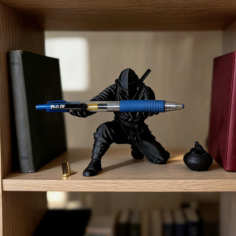 Ninja pen holder organizing writing tools on a desk