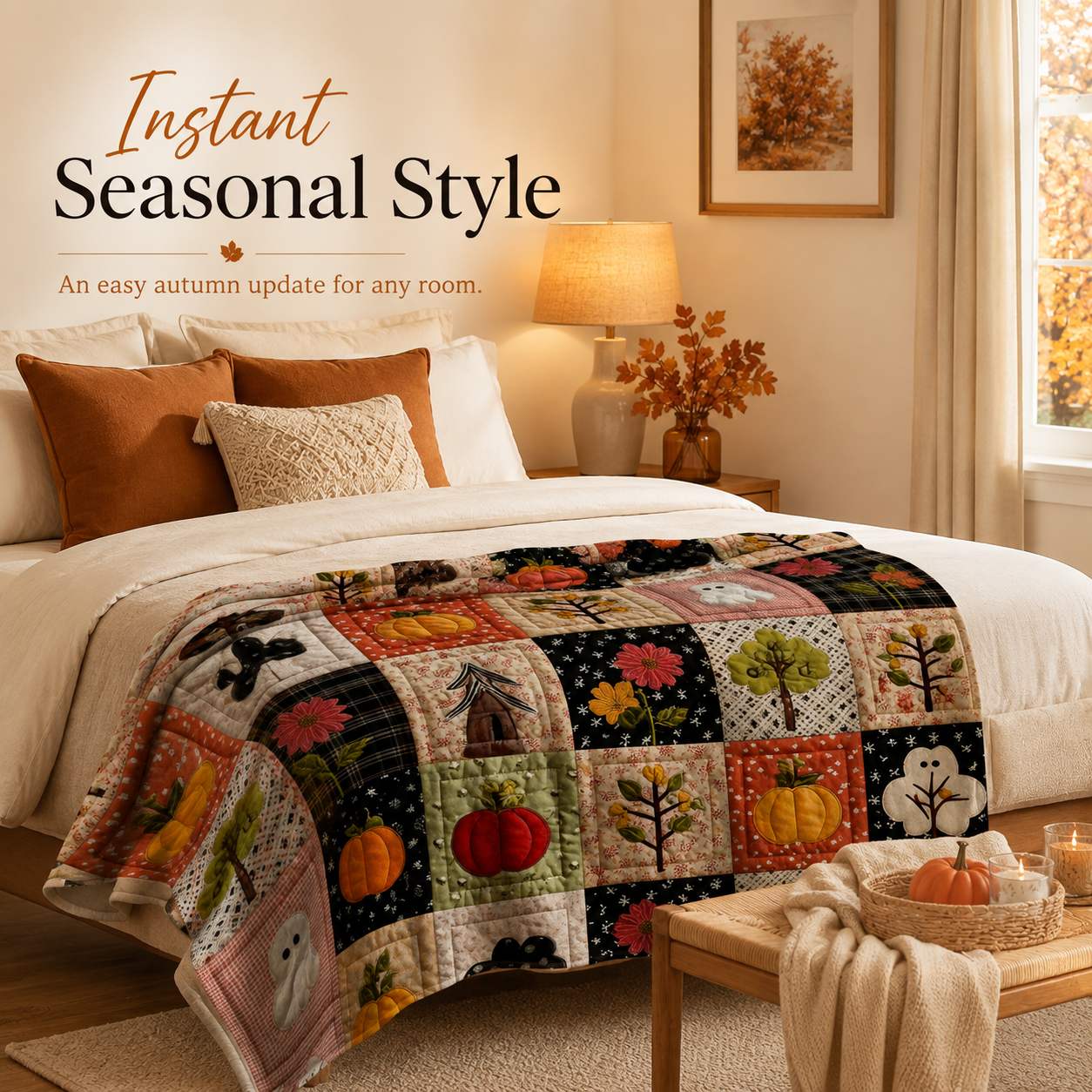 Folded flannel throw blanket placed neatly