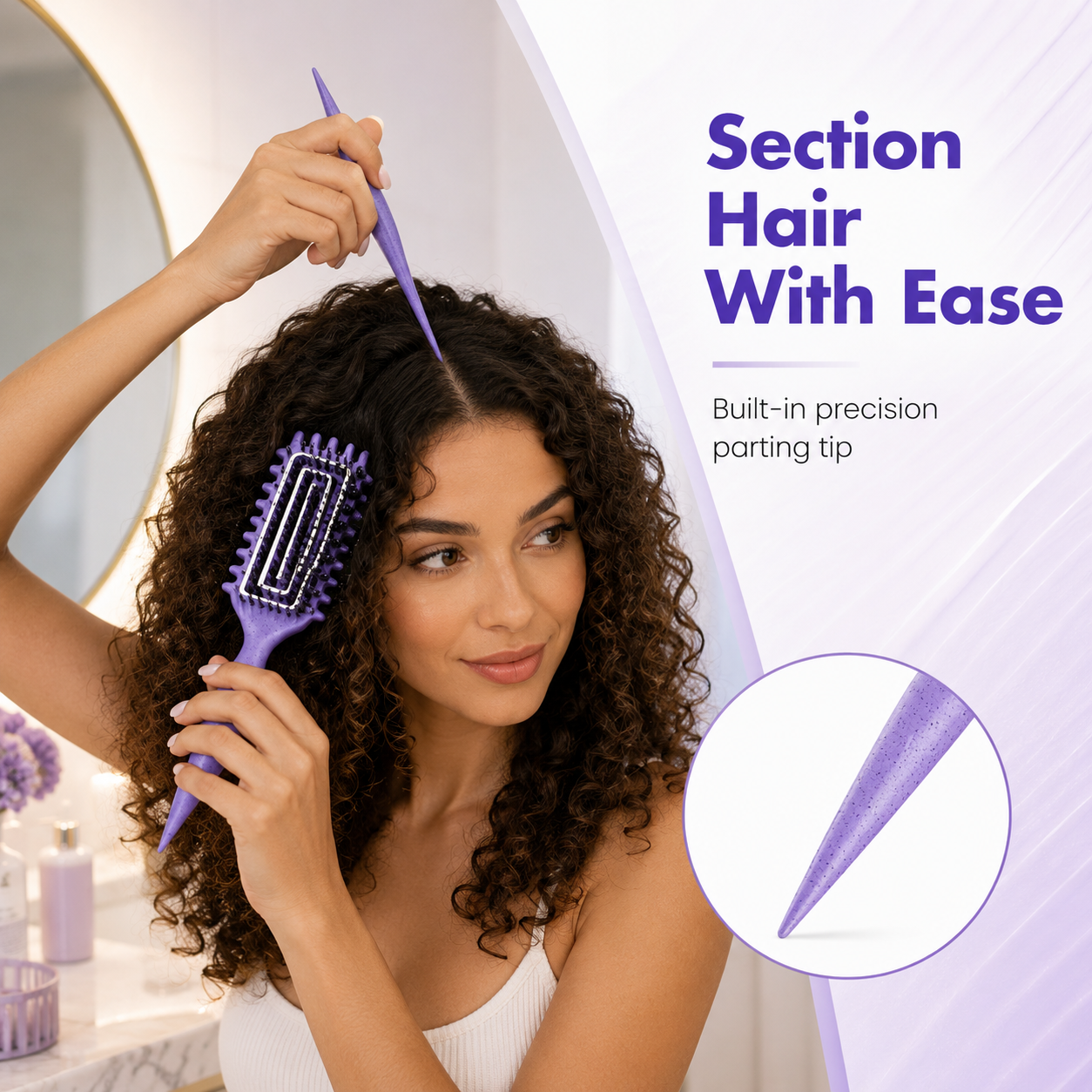 Pointed handle used for precision hair parting and sectioning