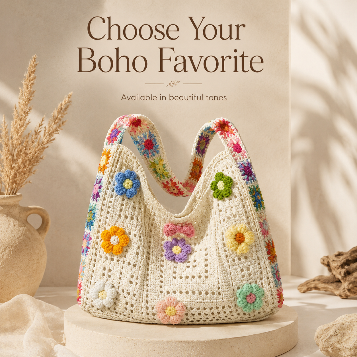 Lightweight boho crossbody tote