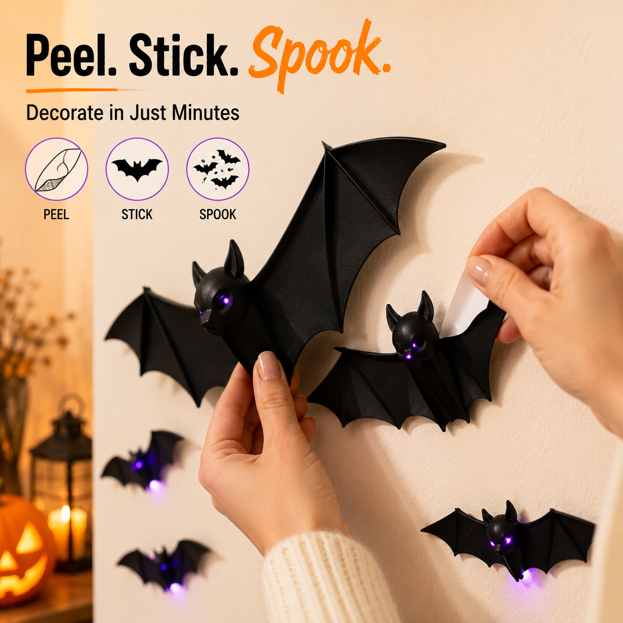 Pressing bat wall sticker firmly over window pane
