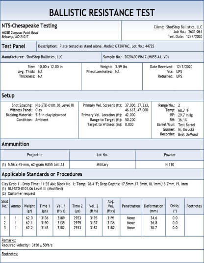 ShotStop Duritium® GT2 Green Tip Ballistic Plates Insert