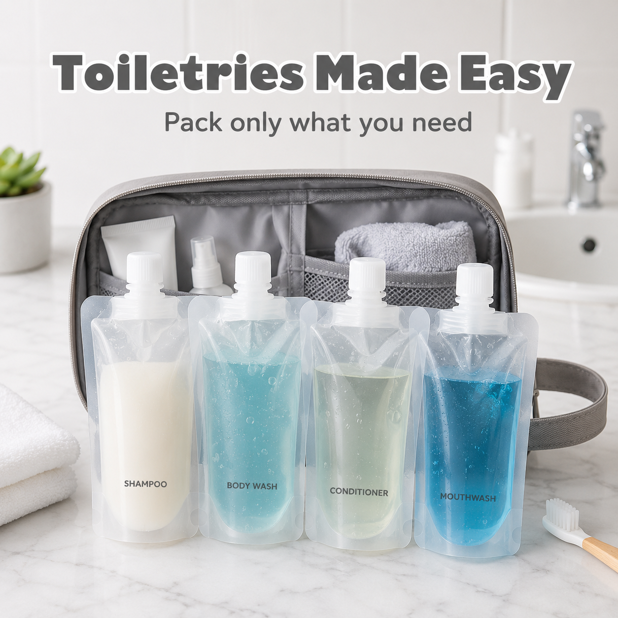 Flexible soft pouch body folded compactly in hand