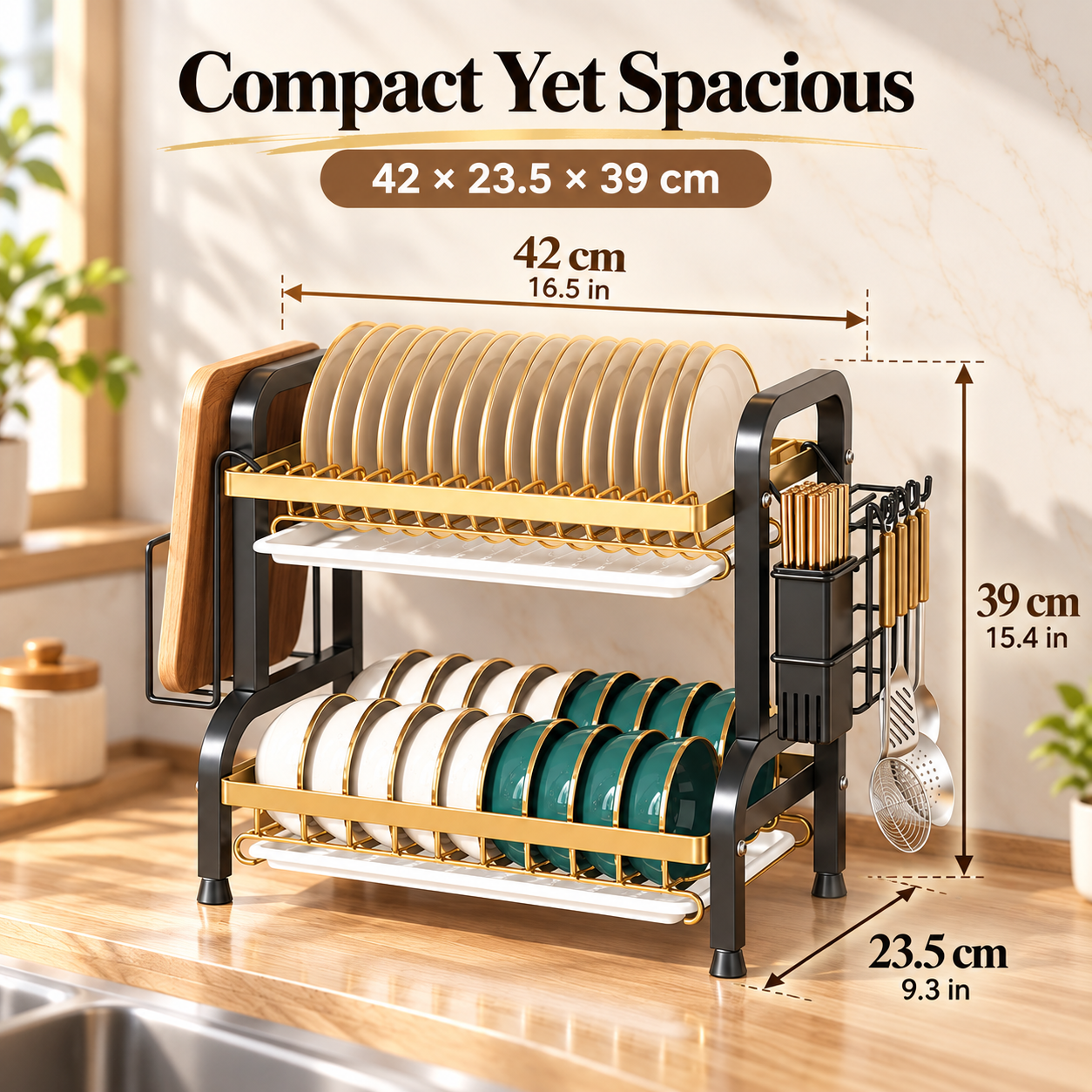 Stable kitchen counter dish organizer