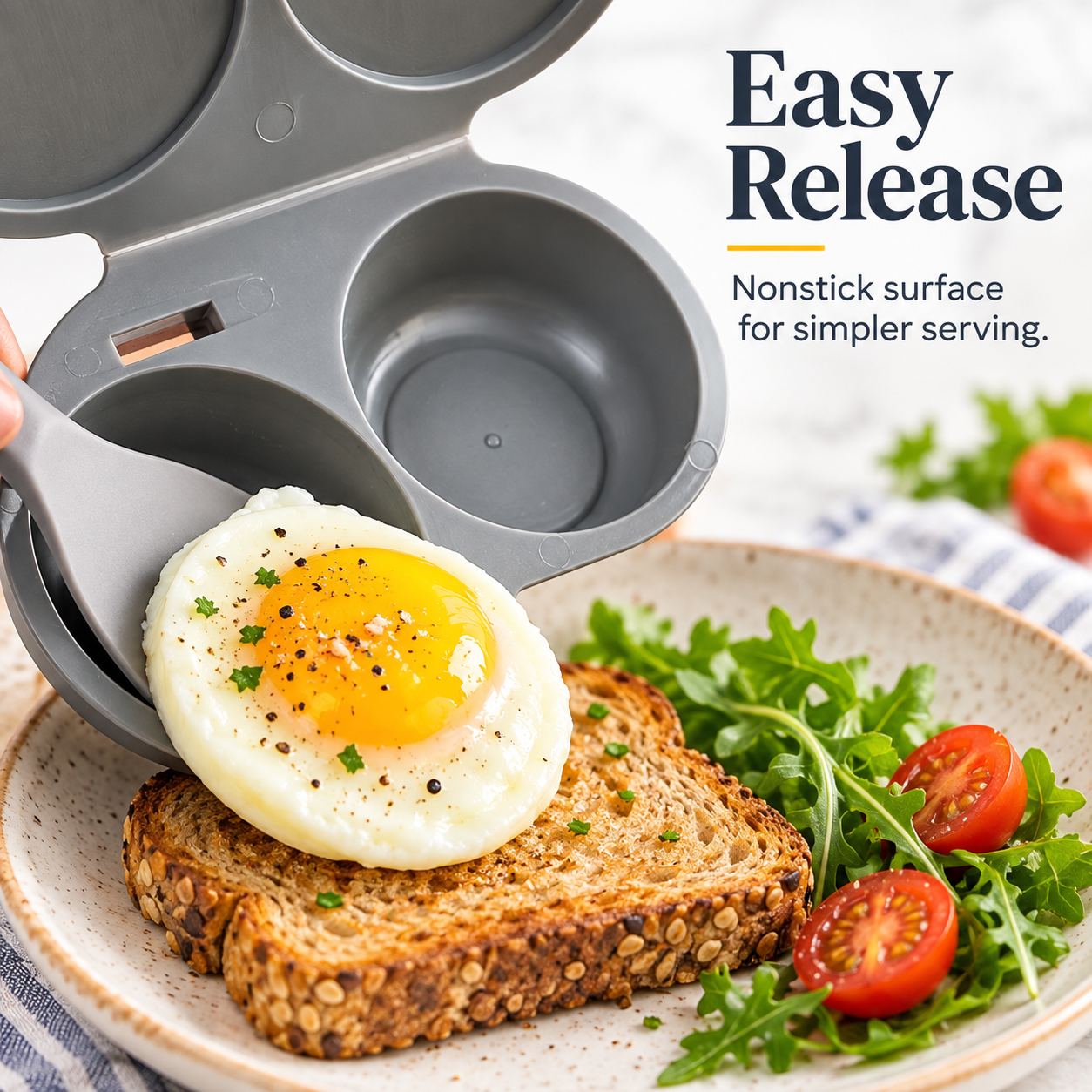 Egg poacher rinsing clean under water tap with zero residue