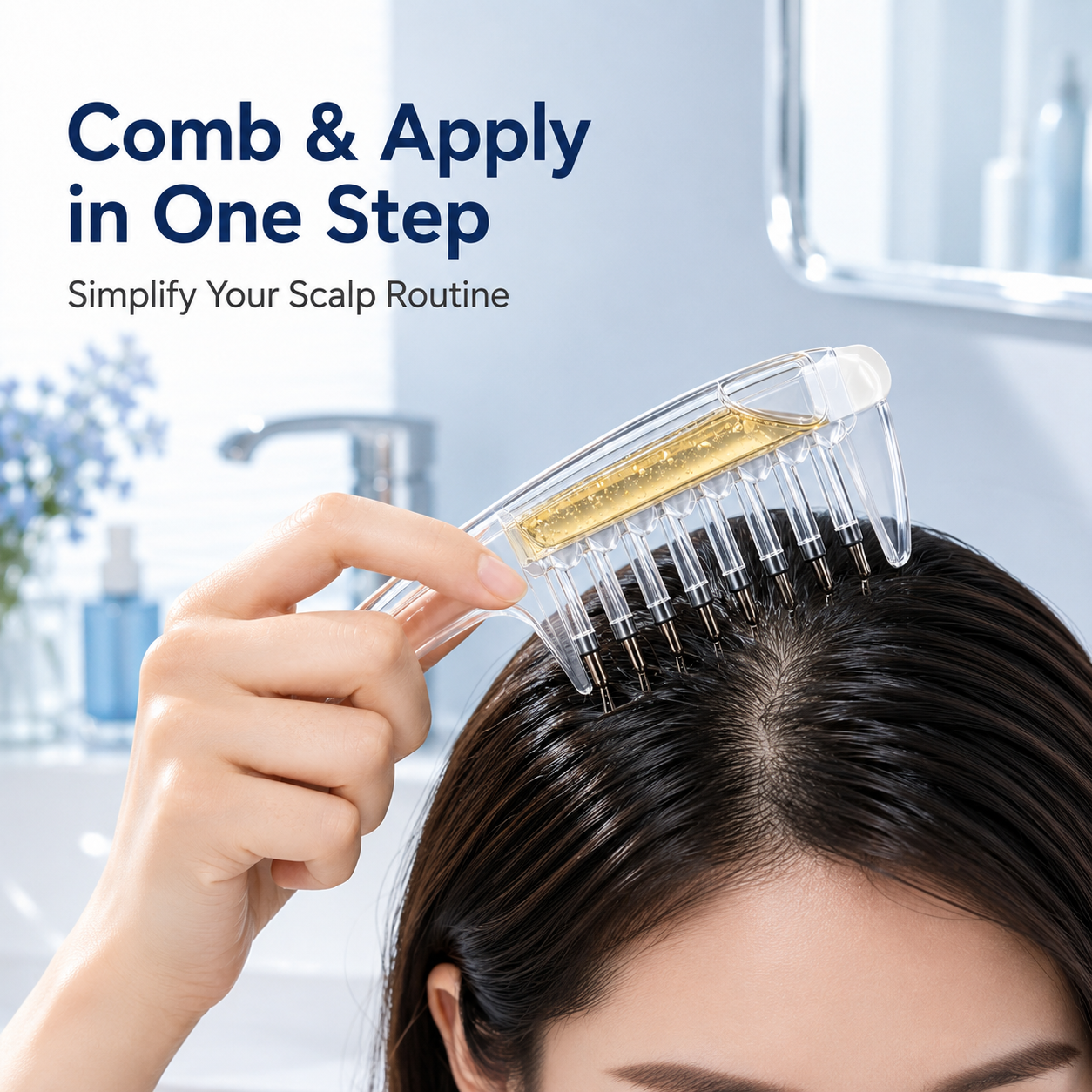 Ergonomic handle holding and combing through hair