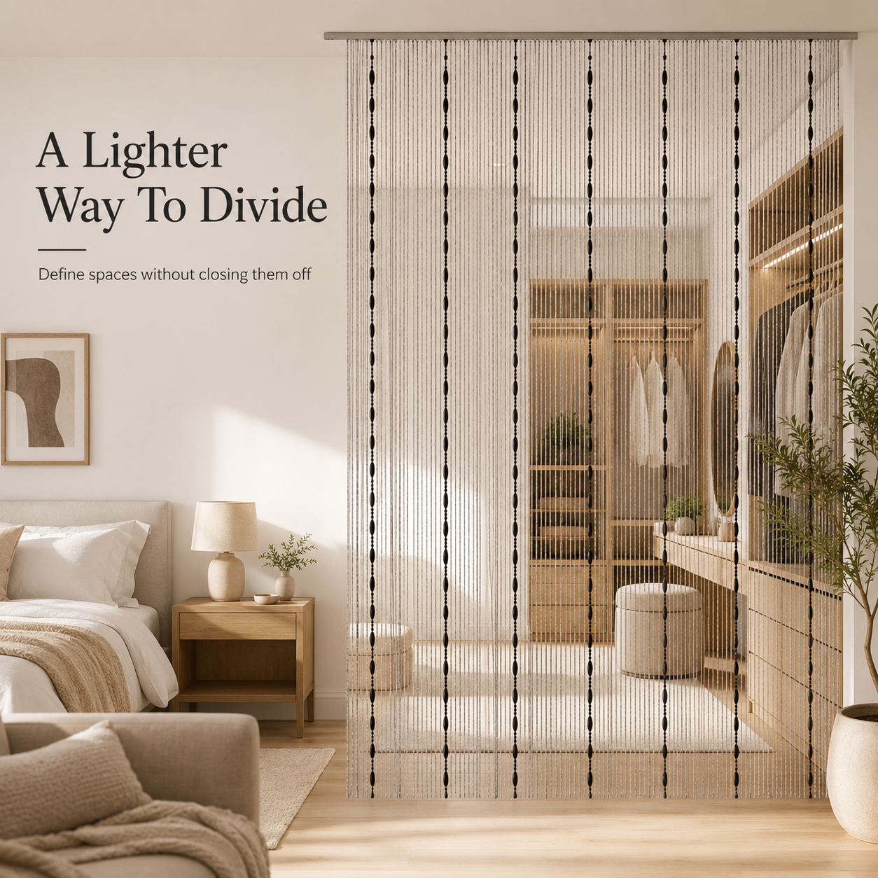 Dark black metallic sheen string partition curtain