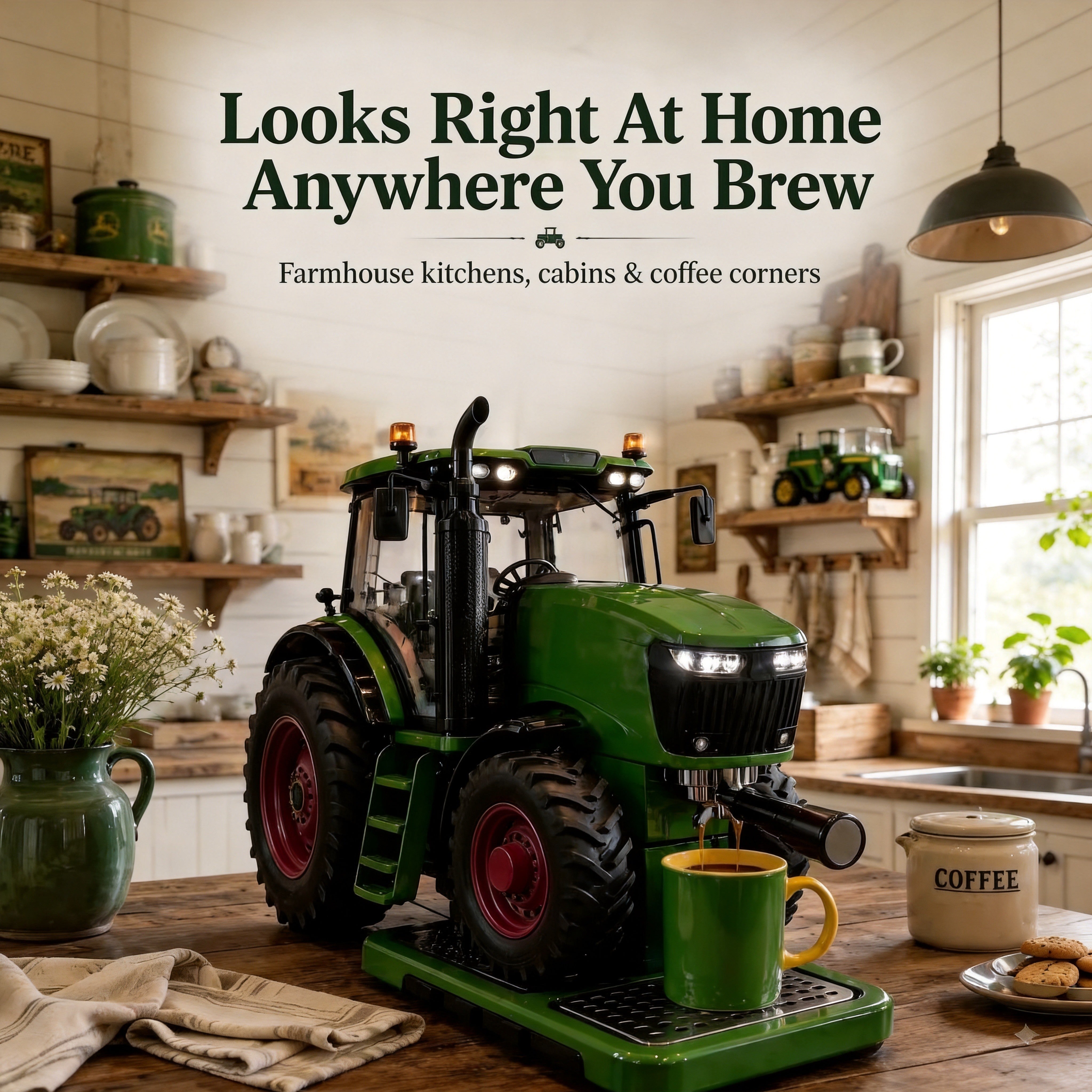 Tractor coffee maker front silhouette and coffee dispenser