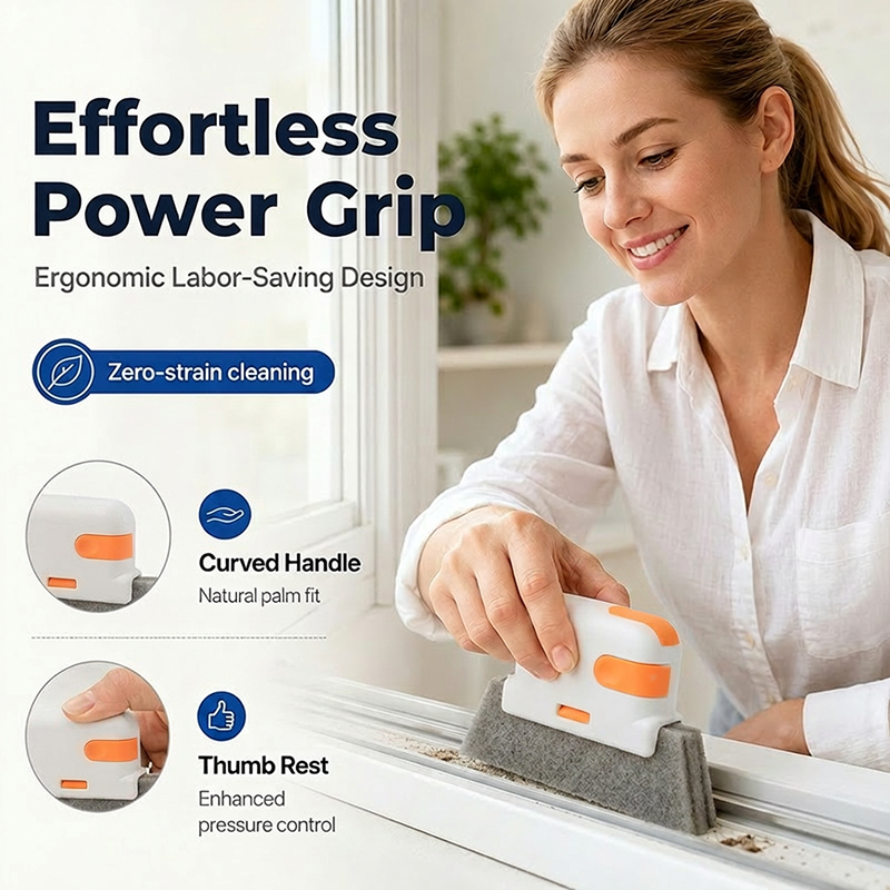 Window track cleaner handle and grip ergonomic design