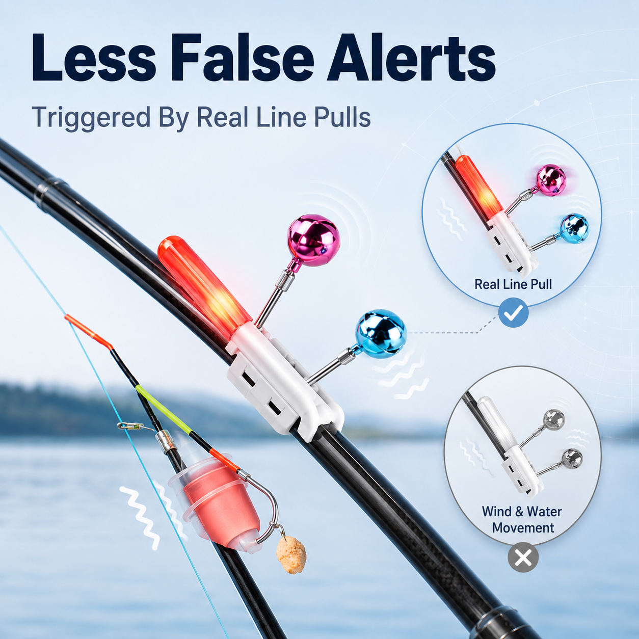 Night fishing with high visibility red LED alert