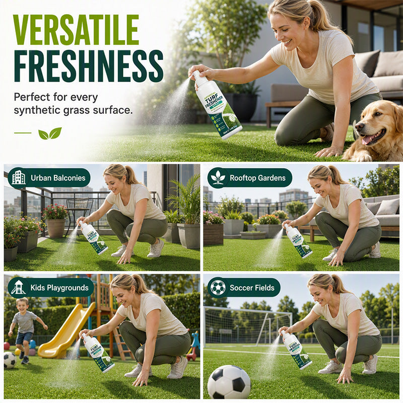 Artificial turf freshener for balconies yards pet areas and sports turf