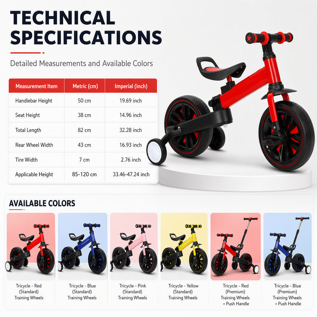 Kids tricycle size specifications and product details