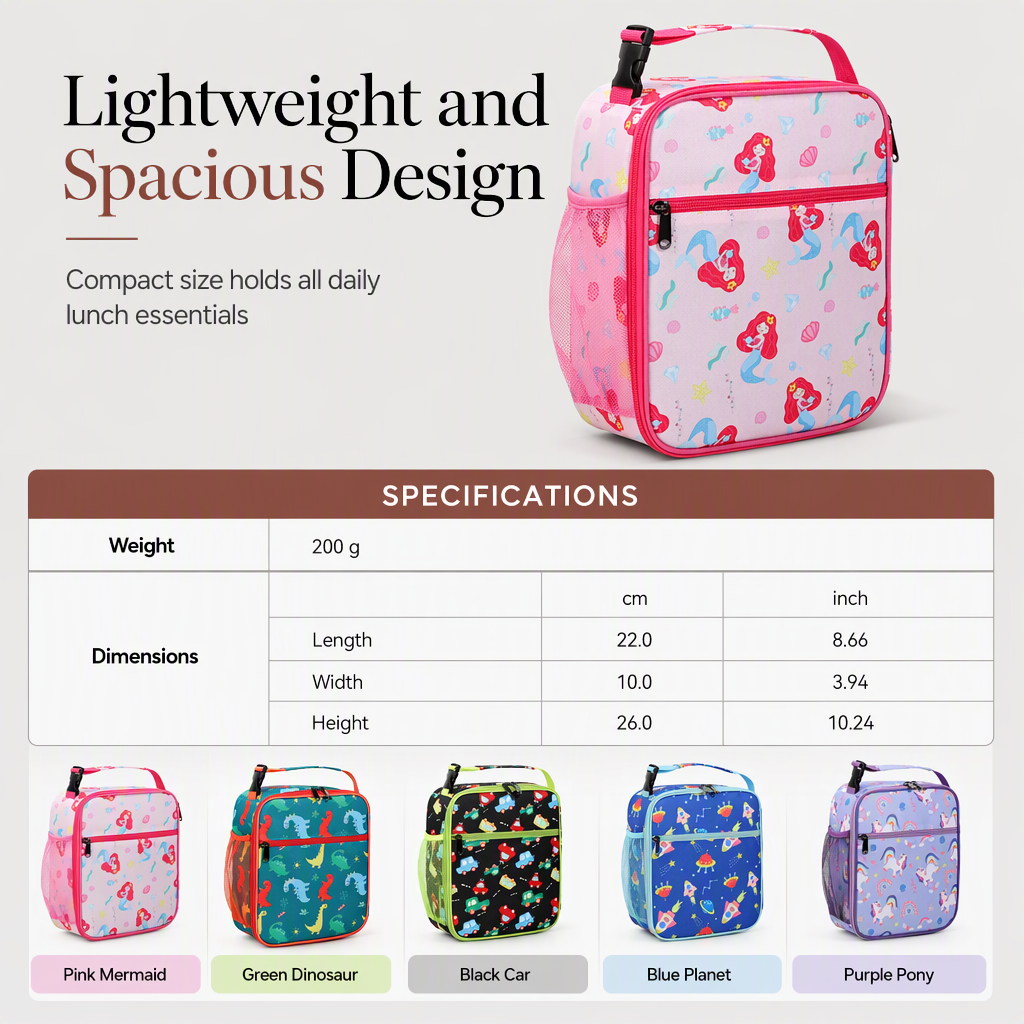 Lightweight insulated lunch bag size and design