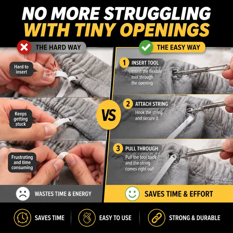 Hard way versus easy way to rethread drawstrings