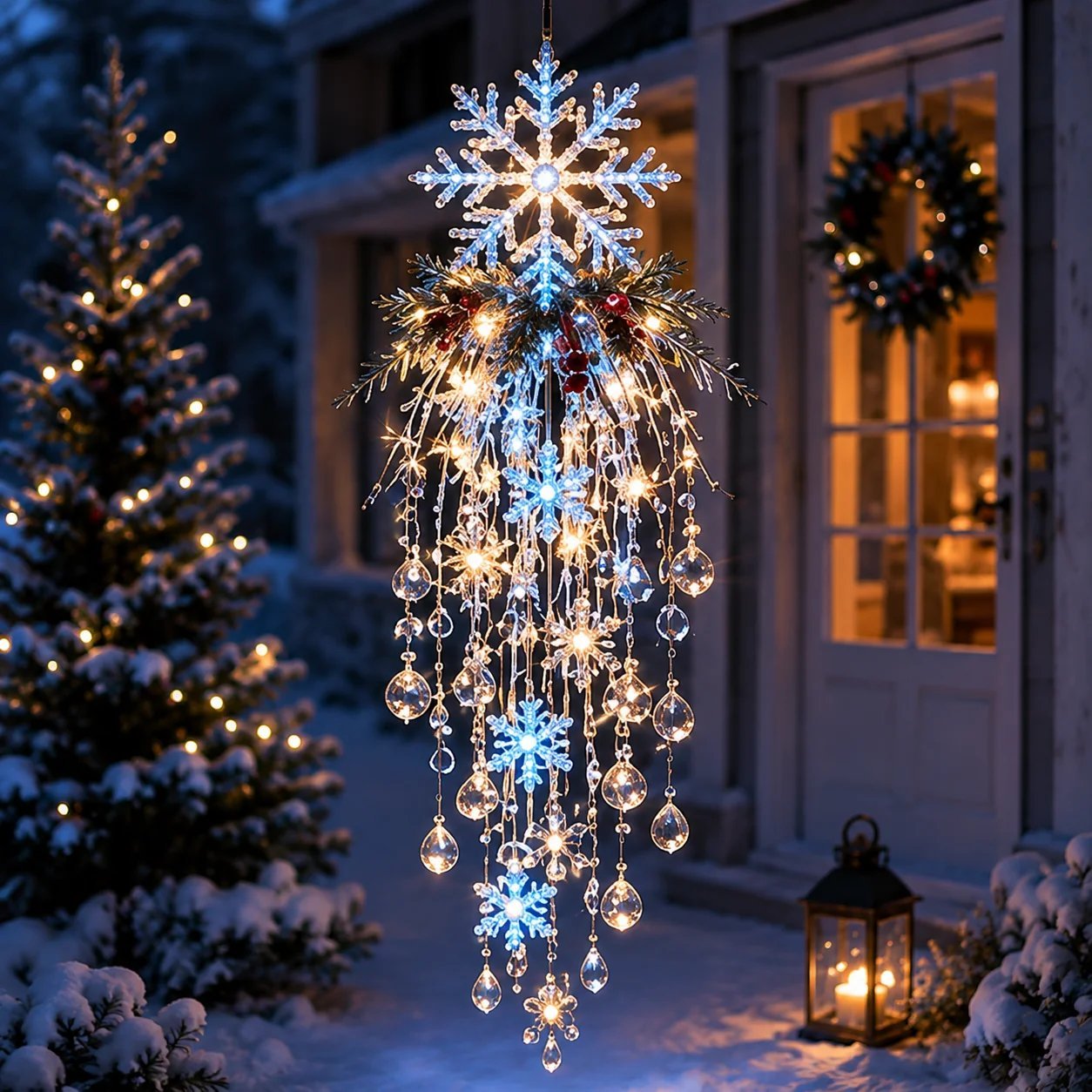 ✨ Crystal Cascade™ Christmas Hanging Porch Light – Overhead LED Crystal Waterfall 💎