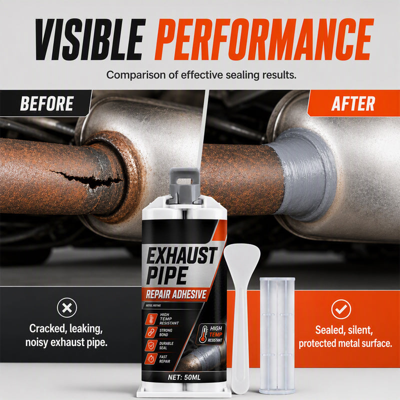 Before and after exhaust pipe repair